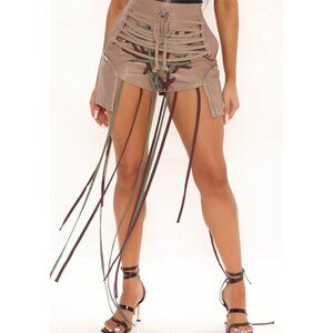 Fashion Nova ✦ No Strings Attached Vegan Leather Shorts ✦ Taupe Lace-Up M